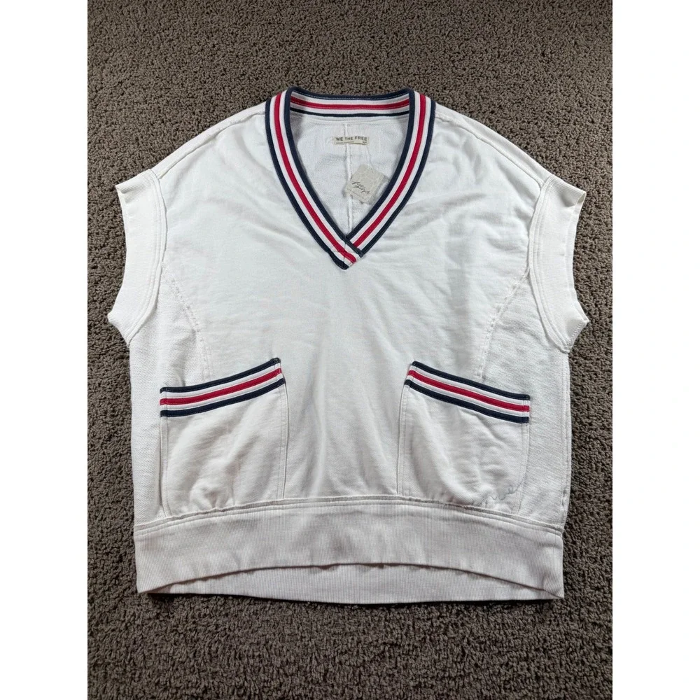 Free People Varsity Sweatshirt‎ Vest Striped V-Neck womens Small  Ivy oversized